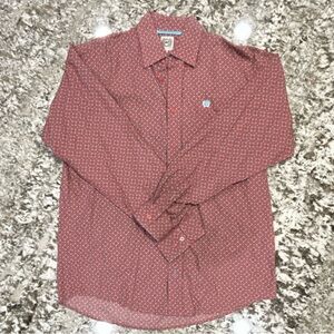 Cinch Men's Pink Patterned Long-Sleeve Button-Up Shirt-S